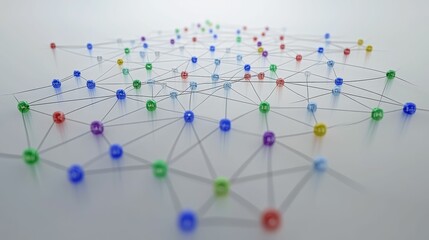 Colorful nodes interconnected; complex network visualized.