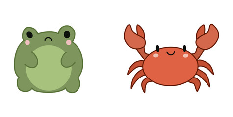 Chubby Frog and Cheerful Crab: Cute Animal Illustration