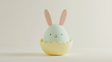 Obraz premium Easter Bunny Egg: A sweet and whimsical Easter bunny egg, crafted from a delicate egg shell with playful bunny ears and a charming face, ready to celebrate the holiday with joy and innocence.