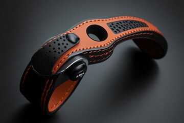 Obraz premium Curved leather band, perforated, orange stitching.