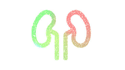 Icon kidneys is made up of LED square shapes. There are bright diodes and there are black dead diodes