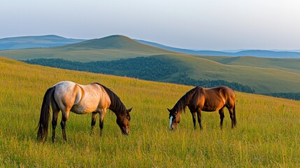 Obraz premium Horses Grazing in Rolling Hills