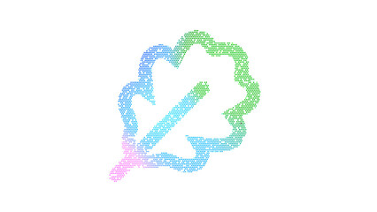 Icon leaf oak is made up of LED square shapes. There are bright diodes and there are black dead diodes