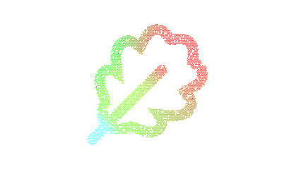 Icon leaf oak is made up of LED square shapes. There are bright diodes and there are black dead diodes