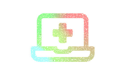Icon laptop medical is made up of LED square shapes. There are bright diodes and there are black dead diodes