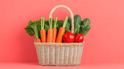 Fresh vegetable basket display bright pink background food photography healthy lifestyle