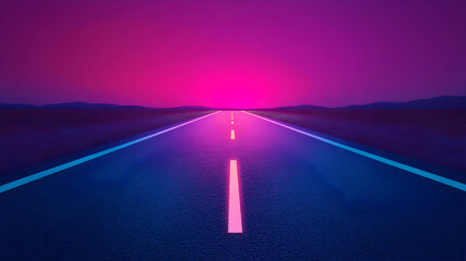 Futuristic nighttime sunset journey abstract digital art of vibrant landscapes