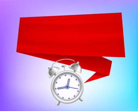 Alarm clock on a background of empty banner for text. Vector frame
