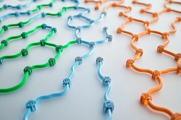 Obraz premium Interconnected pathways; colorful tubes; patterned connectors.