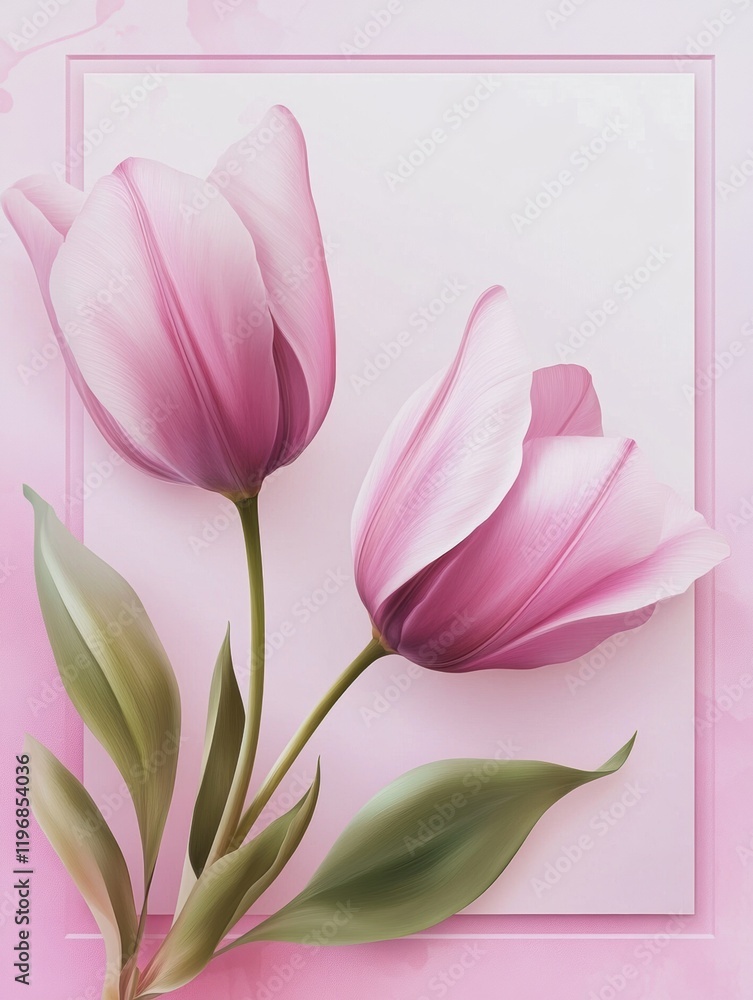 Leinwandbilder Elegant pink tulips on a soft background with empty space for text or design in a serene atmosphere. Generative AI
