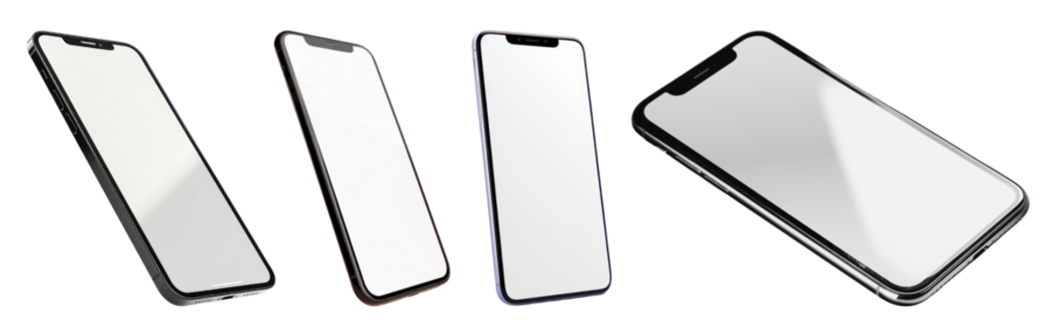 PNG Sleek modern smartphone mockup, isolated element set, transparent background