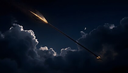 A golden arrow pierces the night sky, symbolizing ambition and precision, suitable for fantasy themed media or motivational campaigns