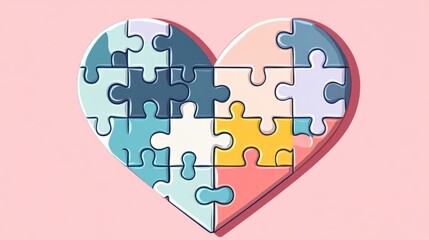 puzzle with a missing piece. Love, heart jigsaw puzzle pieces line pattern. Puzzle pieces icon or pictogram. Cartoon vector, valentines day