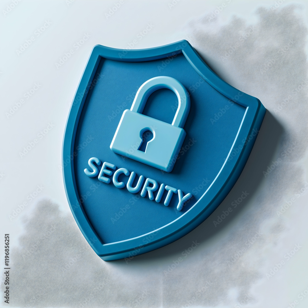 Poster a blue shield with a lock symbol representing security and protection.