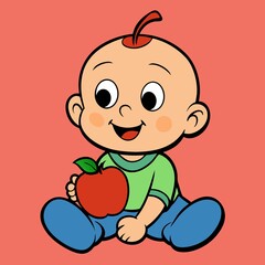 Adorable Baby's First Bite: A Sweet and Healthy Apple Treat! kid food cute diet care child fruit    