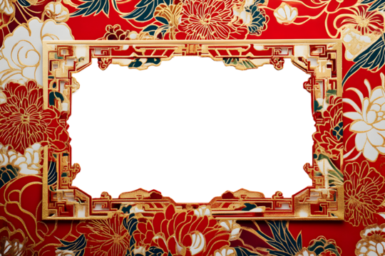 Ornate Gold Frame on Red Floral Background - Powered by Adobe