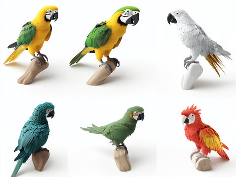 Ic&ocirc;nes de perroquets en 3D sur fond blanc