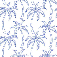 Blue tropical palm tree in arch seamless pattern.