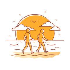 sunset walk on the beach icon, sunset walk on the beach vector, 