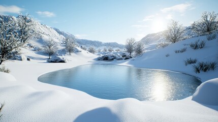 Frozen Lake in Snowy Mountains
