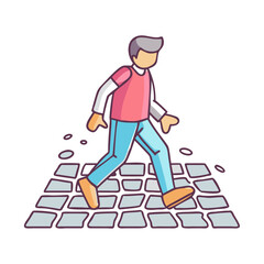 walking on cobblestone street icon, walking on cobblestone street vector,