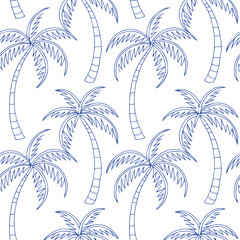 Blue tropical palm tree in arch seamless pattern.