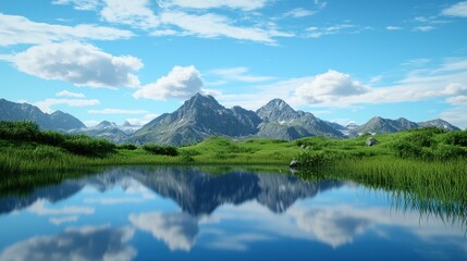 Serene mountain lake reflection