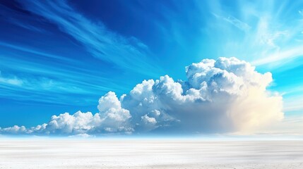 Serene landscape with bright blue sky and fluffy white clouds