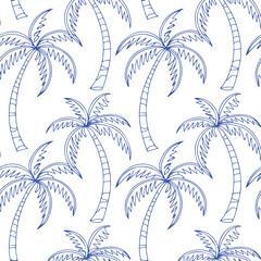 Blue tropical palm tree in arch seamless pattern.