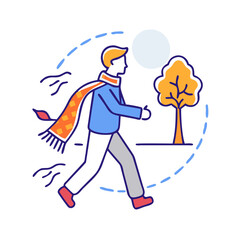 walking with a scarf in fall icon, walking with a scarf in fall vector,