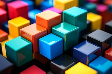 Fototapeta premium Shiny, colorful cubes stacked in abstract pattern.