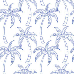 Fototapeta premium Blue tropical palm tree in arch seamless pattern.