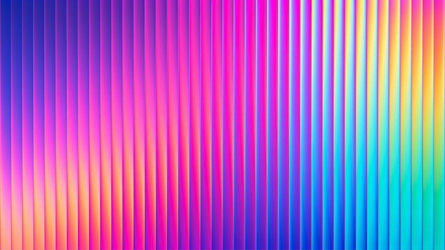 Fototapeta Neon ribbed fractal glass texture with vibrant pastel gradients and bright smooth fluted vertical lines. Bold dynamic design blending futuristic tones and radiant colors for modern visual art project