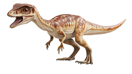 Obraz premium detailed illustration of dinosaur, showcasing its vibrant colors and intricate textures. This dinosaur features long tail, sharp claws, and expressive face, evoking sense of prehistoric life