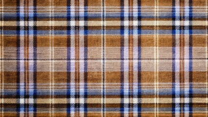 Classic Blue Tartan Plaid Textile fabric Pattern with Beige, White, and Black Lines in Traditional Scottish Style