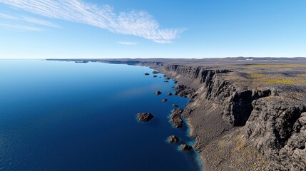 Coastal rock formations and calm ocean