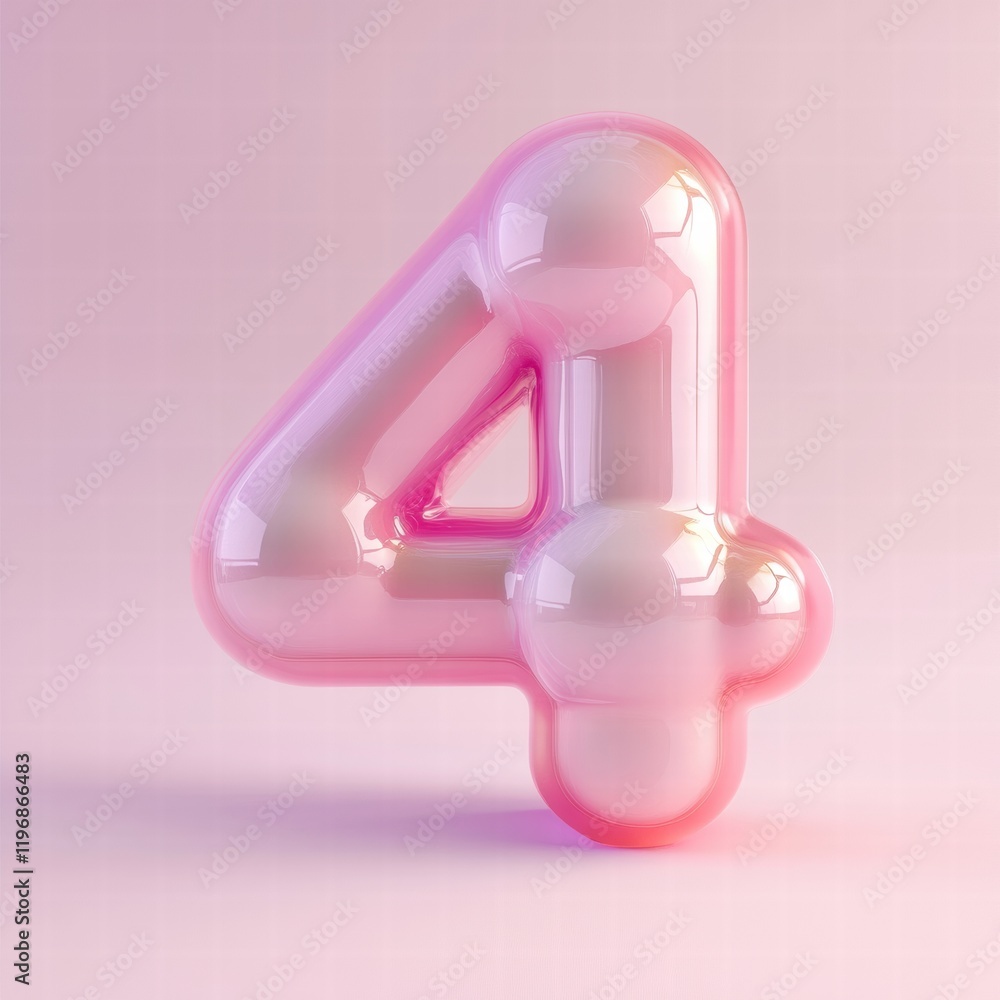 Aufkleber three dimensional number four in soft pink and white colors with a smooth glossy finish. generative 