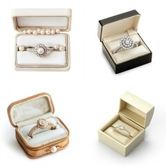 Four diamond rings in elegant boxes.