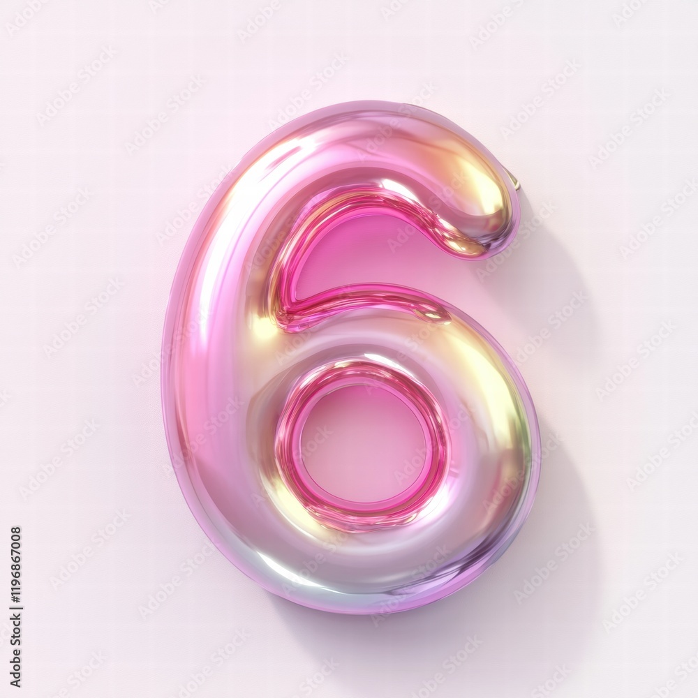 Aufkleber colorful shiny number six floating on a soft pastel background with a smooth and glossy finish. gene