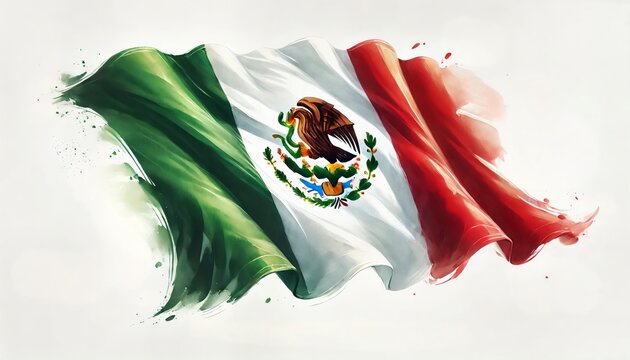 Watercolor illustration of mexican wavy flag. 