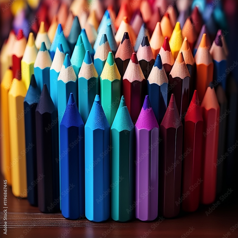 Poster rainbow of creativity: a vibrant and colorful array of colored pencils arranged in a captivating for