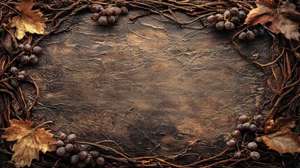 Autumnal Grapevine Frame: A Rustic Harvest Background