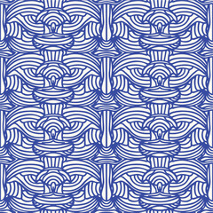 Fototapeta premium Doodle seamless pattern. Minimalistic art background, trendy design with basic shapes. Modern abstract monochrome backdrop.