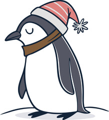 Cozy Penguin in Winter Hat and Scarf - Cute Vector Illustration