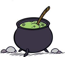 Witch&rsquo;s Cauldron with Bubbling Green Potion - Halloween Vector Illustration