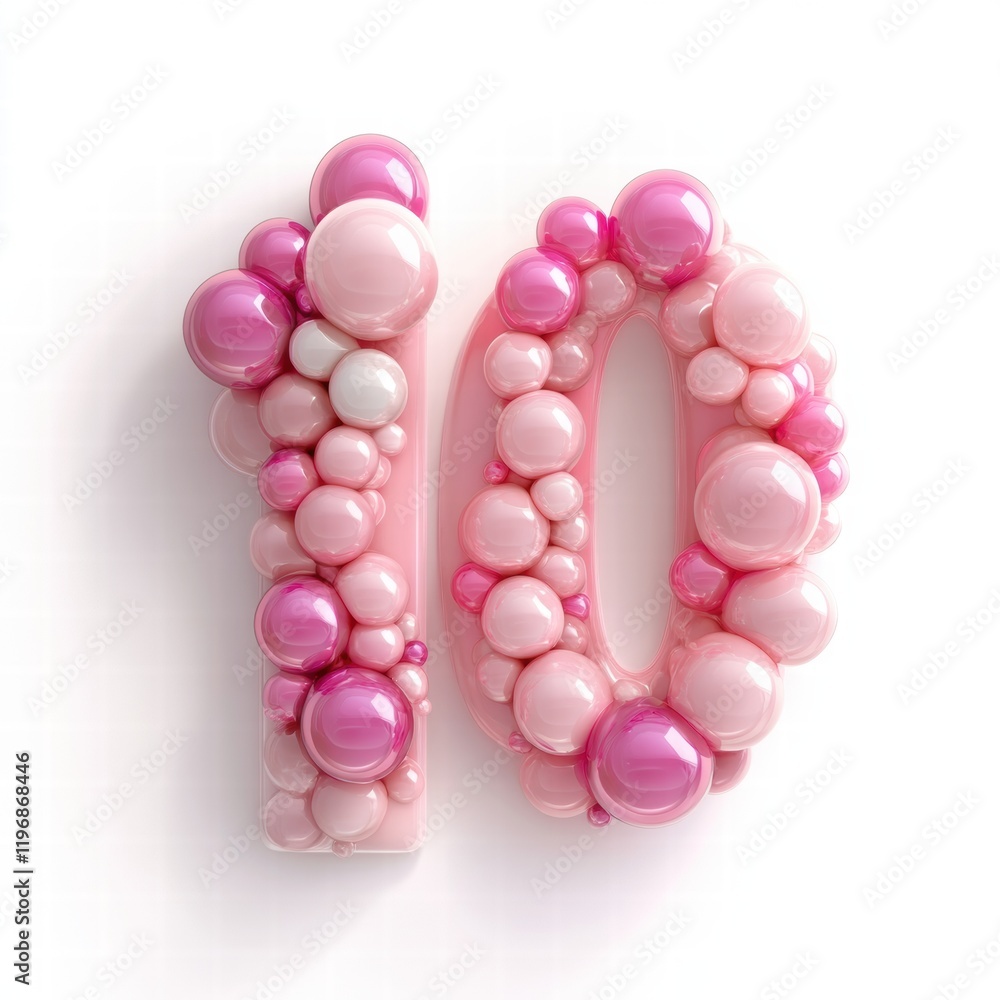 Aufkleber bright and playful design featuring the number ten created with colorful bubbles in pink and white t