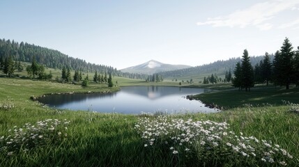 Serene mountain lake landscape