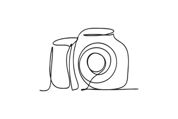 One continuous line drawing of a professional camera. camera continuous one line drawing vector illustration