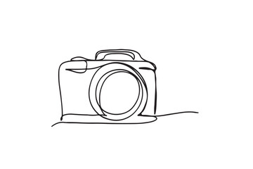 One continuous line drawing of a professional camera. camera continuous one line drawing vector illustration