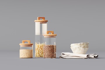 Arrangement of elements, delivering items in the kitchen, on a white background 3d